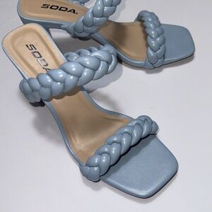 Soda Women's Braided Open Toe Double Strap Heels, Blue, 7.5